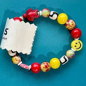 Handmade Red Turtle Mixed Media Stretch Beaded Bracelet